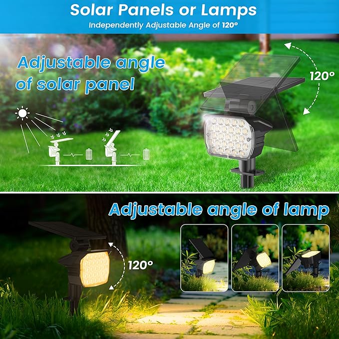 VOLISUN Solar Spotlight Outdoor IP67 Waterproof Solar Landscape Spot LightsUplights for Yard Garden Pathway - 8 Pack (Warm White) 27 LED 3 Lighting Modes