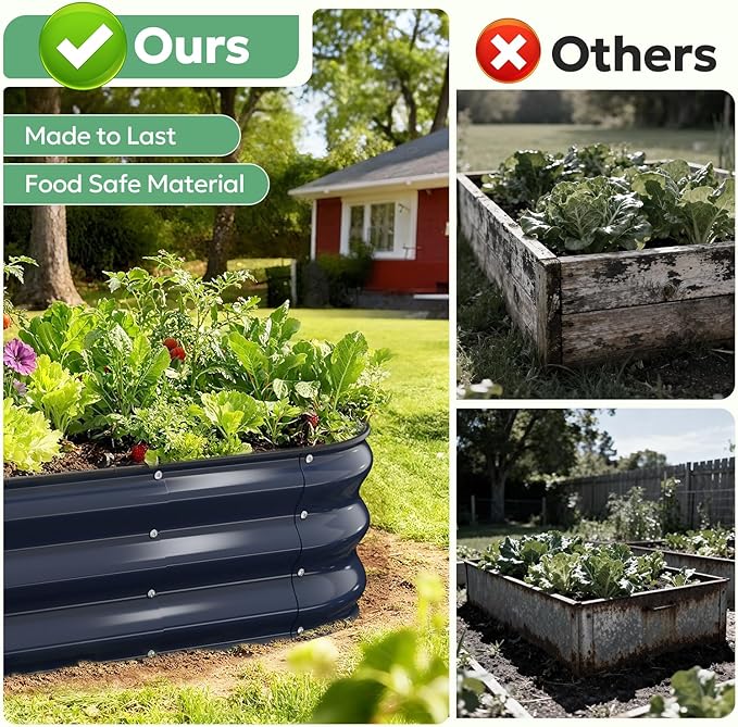 Raised Garden Bed 4×2×1 FT Galvanized Metal Raised Planter Box Decorative Vegetable &amp Flower Planting Container for Patio Entryway Poolside Outdoor Landscaping Midnight Blue