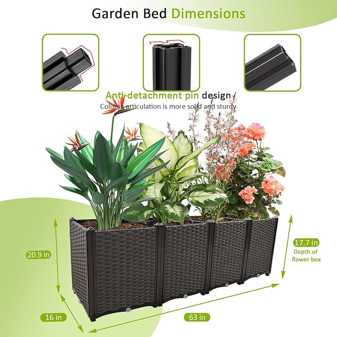 Large Planters for Outdoor Plants Rectangular Raised Garden Bed Elevated Planter Boxes Patio Balcony Deck for Planting Flowers Vegetables Tomatoes and Herbs