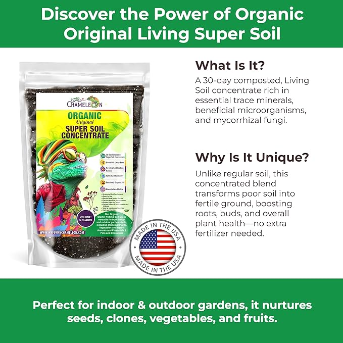 Organic Original Super Soil Concentrate with Mycorrhizae – Living Soil Boosts Roots &amp Buds for Seeds &amp Clones - Indoor &amp Outdoor Growing - Mix 1:4 with Topsoil Potting Soil (5 quarts)