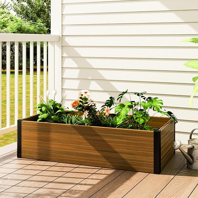 Composite Garden Planter Box with Open Base - Outdoor Raised Bed for Vegetables Flowers and Herbs Durable Eco Friendly Easy to Assemble Low Maintenance