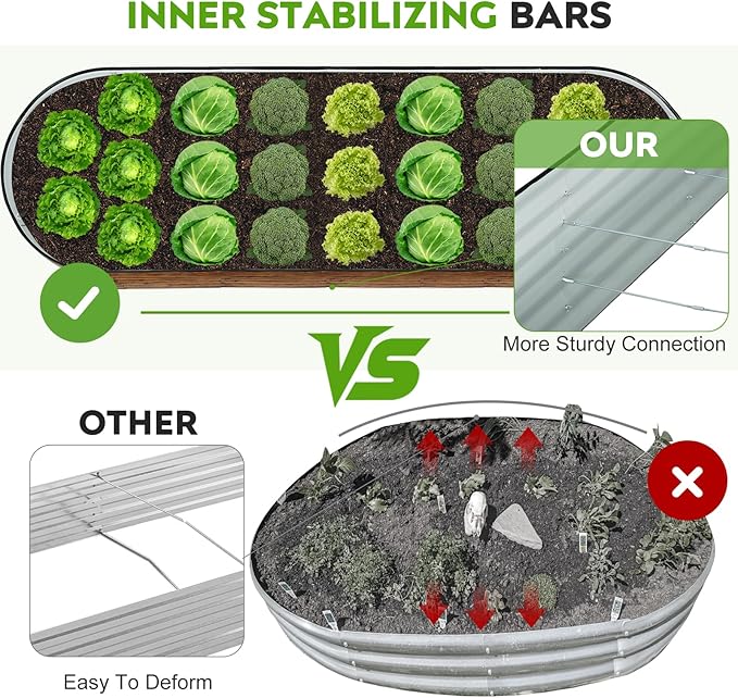 ZORMY Galvanized Raised Garden Bed Outdoor- 8x2x1.4ft Oval Steel Raised Beds for Gardening Metal Planter Box with Protective Strip and Gloves for Vegetables Flowers Fruits(Brown)