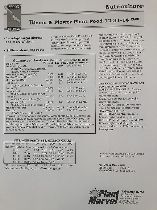 12-31-14 + Bloom &amp Flower Plant Food Plant Marvel 5 - Lb. Bag (25 pounds)