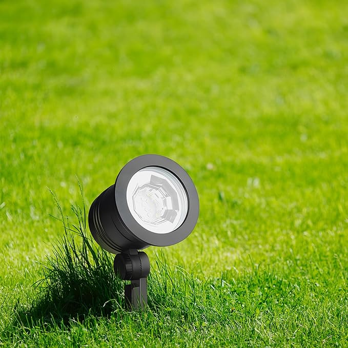 Four Seasons Courtyard Fusion Wired Low-Voltage LED Spotlight Metal Outdoor Patio Lawn Landscape Ground Stake Light with Adjustable Head 1000 Lumens Black