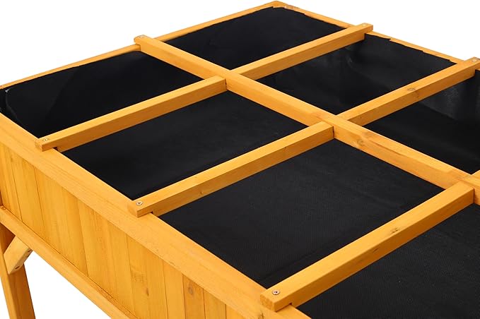 Brown Wooden Raised Garden Bed with Legs - Elevated Planter Box Featuring 8 Grids Divider &amp Protective Liner for Vegetables Flowers Herbs on Deck Patio Backyard