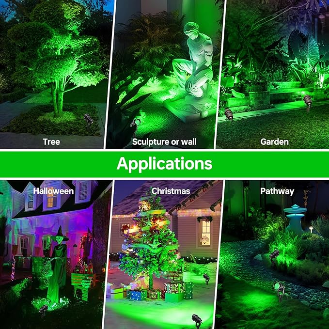 Green Outdoor LED Spot Lights for Yard &amp Garden – 12W Landscape Lighting Christmas &amp Holiday Decor Adjustable Beam4Pack