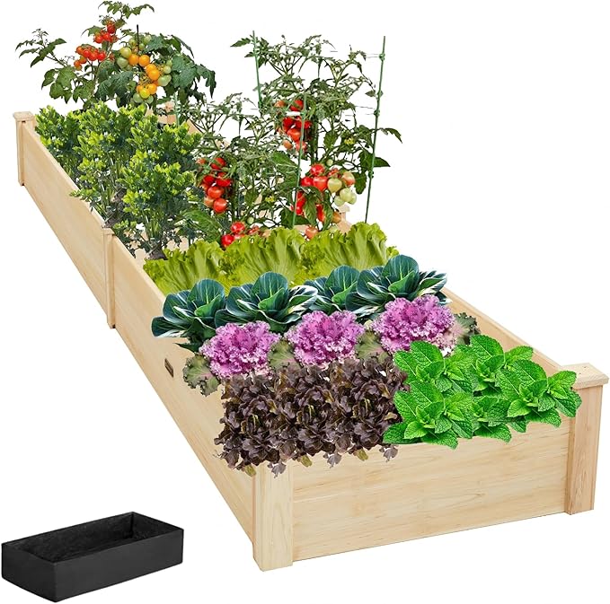 8x2ft Outdoor Wooden Raised Garden BedElevated Planting Planter Box for Vegetables/Garden/Lawn/PatioNatural Wood 96 x 24 x 9in