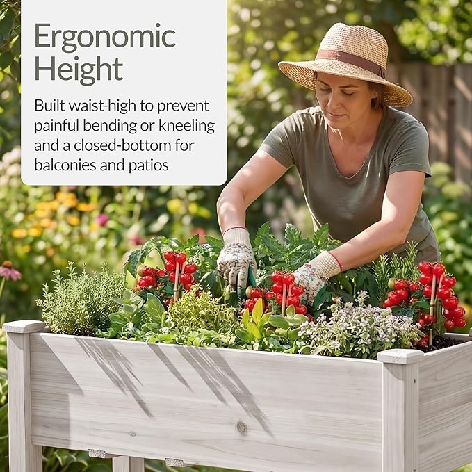 Best Choice Products 48x24x30in Raised Garden Bed Elevated Wood Planter Box Stand for Backyard Patio Balcony w/Bed Liner 200lb Capacity - White