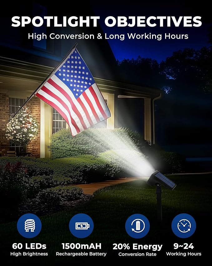 HGGH Solar Lights Outdoor Waterproof IP67 60 LED 3 Lighting Modes Solar Spot Lights Outdoor for Yard Garden Pathway Landscape Auto On/Off Function 2 in 1(Cool White 4 Pack)