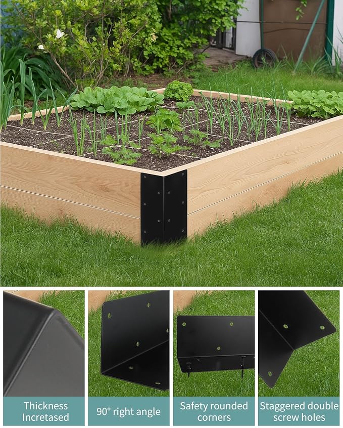 12 Pcs Metal Raised Garden Bed Corner Brackets 11 x 3 x 3 Rust-Resistant Raised Bed Corner Brackets for 12-24 Wood Planter Box Flower Beds Vegetable Gardens Furniture &amp Sand Box