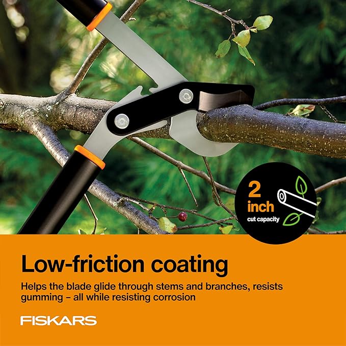 Fiskars 32 PowerGear Bypass Loppers Patented Mechanism Multiplies Force to Reduce Strain Heavy-Duty Precision-Ground Steel Blade for Living Growth Trims Tree Branches up to 2 Diameter