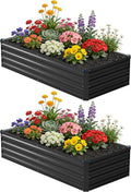 6x1.5x1 ft(2 Pack) Galvanized Raised Garden BedOutdoor Planter Box Metal Patio Kit Planting Bed for Vegetables Flowers and SucculentsBlack