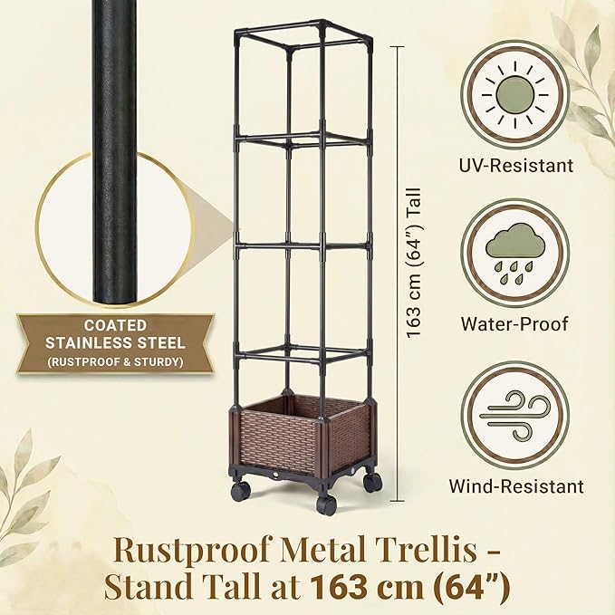 1 Pack Self Watering Tomato Planter Box with Trellis 64 Inch Raised Garden Bed with Trellis - Planter Box for Climbing Plants Tomato Pot for Vegetables Vine Flowers Indoor Outdoor Patio