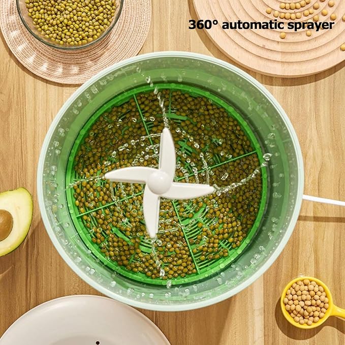 Automatic Sprouter Bean Growing Machine Home Smart Bean Sprout Machine with 2 Layer Large Capacity 3 Different Seasons Modes 360°Sprinkling for Radish