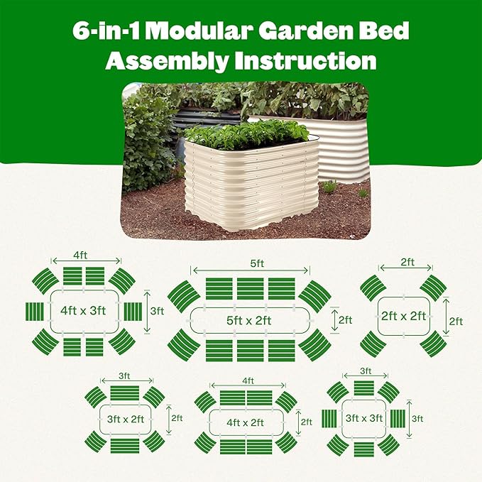 Epic Gardening 6-in-1 Modular Galvanized Raised Garden Bed Kit 29 Tall Metal Planter Box Durable Aluzinc Steel Raised Garden Bed Outdoor for Vegetables Herbs Flowers &amp Fruits - Small Light Cl
