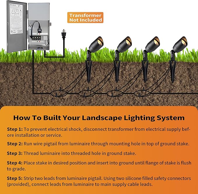VISTA 4 Pack Cast Aluminum Landscape Spotlights Low Voltage Landscape Lighting Spot Lights Outdoor with 4.5W MR16 LED Bulb for Yard Garden Lawn Tree