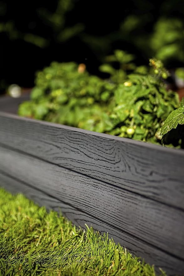 Vita Urbana 4 Foot x 4 Foot x 11 inch Embossed Vinyl Modular Garden Bed Slate Gray Grey Woodgrain PVC BPA and Pthalate Free VT17600