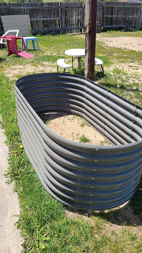 A ANLEOLIFE 6X3X2 ft Galvanized Raised Garden Beds Outdoor-2 Pack Oval Large Metal Deep Root Planter Box for Planting Vegetables Flowers Herb Anti-Rust &amp Easy-Setup Quartz Grey
