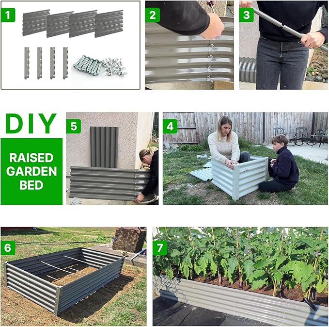 ANLEOLIFE 8-Pack 18 Inch Raised Garden Bed Support Rods Heavy-Duty Stabilizer Bracing Kit with Connector Studs &amp Screws for Metal Garden Bed Reinforcement Antique White
