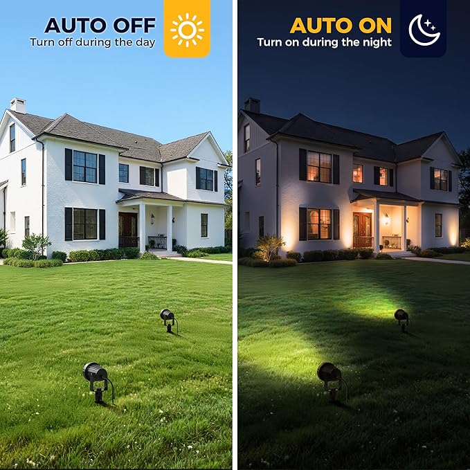 L LOHAS LED 12W Dusk to Dawn Outdoor Lighting Auto On/Off 3000K Landscape Outdoor Spotlight IP66 Waterproof Plug in Spot Lights for Yard Garden House Pathway Plant(2 Pack)