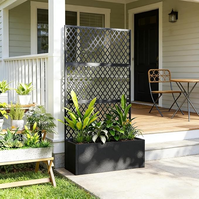 Privacy Planter Screen Metal Raised Garden Bed That Hides &amp Beautifies - Dual-Purpose Outdoor Divider for Patio Poolside or Yard Grows Vines for Natural Privacy &amp Greenery