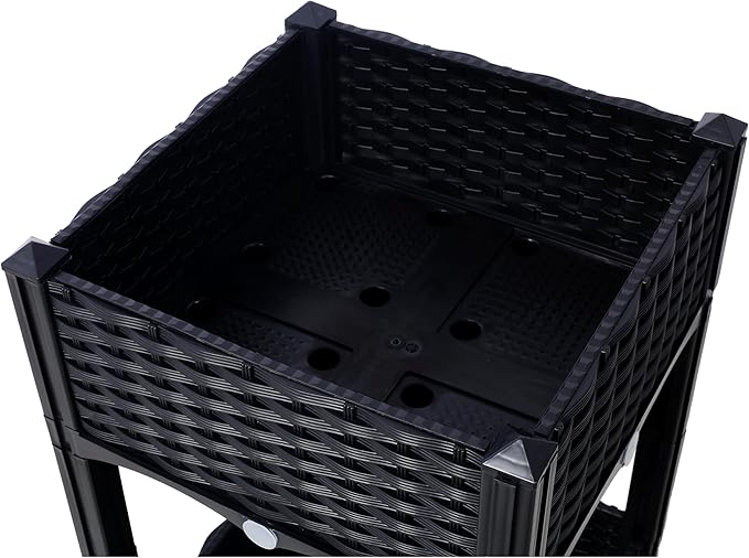Planter Raised Beds - Elevated Planter Garden Box with Drainage Plug Raised Garden Beds for Vegetable/Flower/Herb Outdoor Standing Planter Beds Gardening Kit15.7x15.7x27.7 (Black)