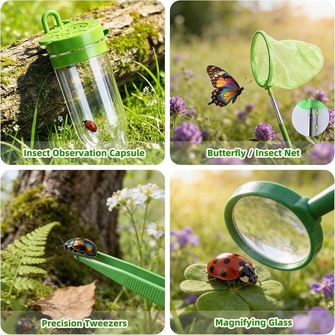 Duckura Kids Gardening Tools Bug Catcher Kit Outdoor Toys with Wheelbarrow Set and Shovel Rake Bug Catcher Kit Summer Yard Digging Weed Birthday Gifts Toys Easter for Boys Girls Age 2 3+