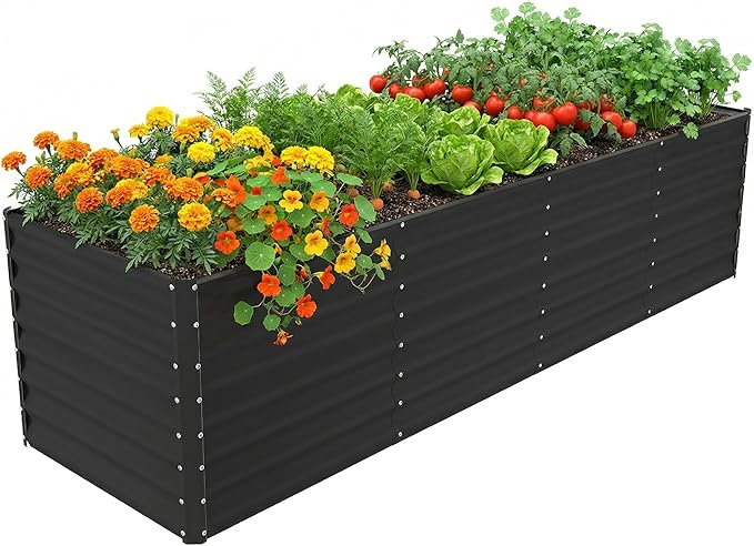 8x2x2FT Raised Garden Beds Outdoor Planter Raised Beds for Gardening Vegetables FlowersLarge Metal Garden Box Deep Plant Flower pots Outdoor (Black 1Pack)