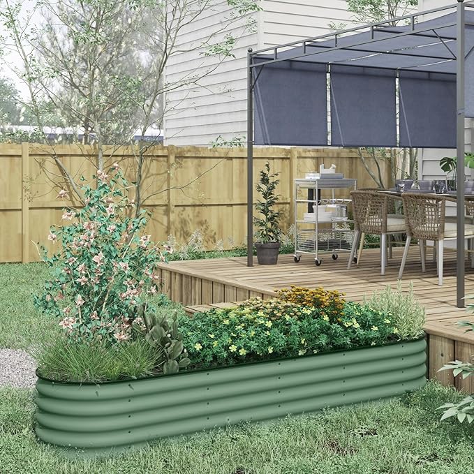 Galvanized Metal Raised Garden Bed Kit - 7.9' x 2' x 1.4' - Outdoor Elevated Planter Box for Growing Flowers Herbs &amp Vegetables Green