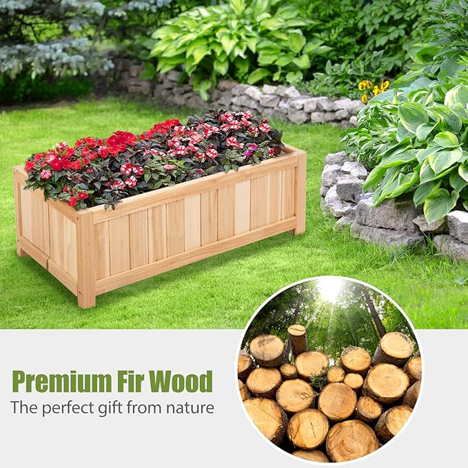 COSTWAY Wooden Planter Garden Bed Folding Planter Box with Drainage Holes for Vegetables Herbs Fruits &amp Flowers Outdoor Indoor Raised Planting Bed for Patio Backyard Lawn 27.5L x 12W x 10