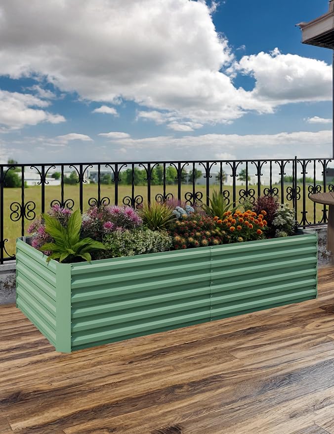 6x3x2ft Galvanized Raised Garden BedDeep Root Planter Box for VegetablesFlowersHerbs-Large Metal Raised Garden Bed Kit OutdoorGreen