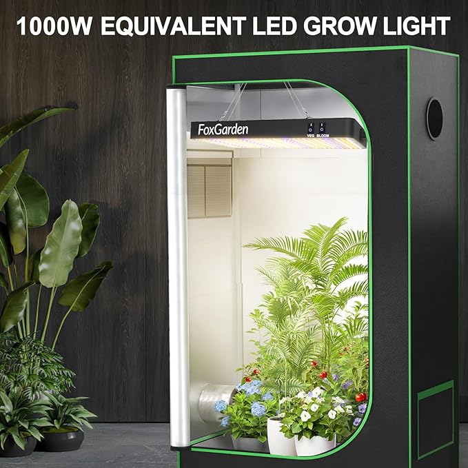 FOXGARDEN 1000W LED Full Spectrum 2×2ft Coverage Grow Light for Indoor Plants 680PCS LEDs Dual Built-in Fans Daisy Chain Function Veg &amp Bloom Dual Mode Ideal for Seed Starting