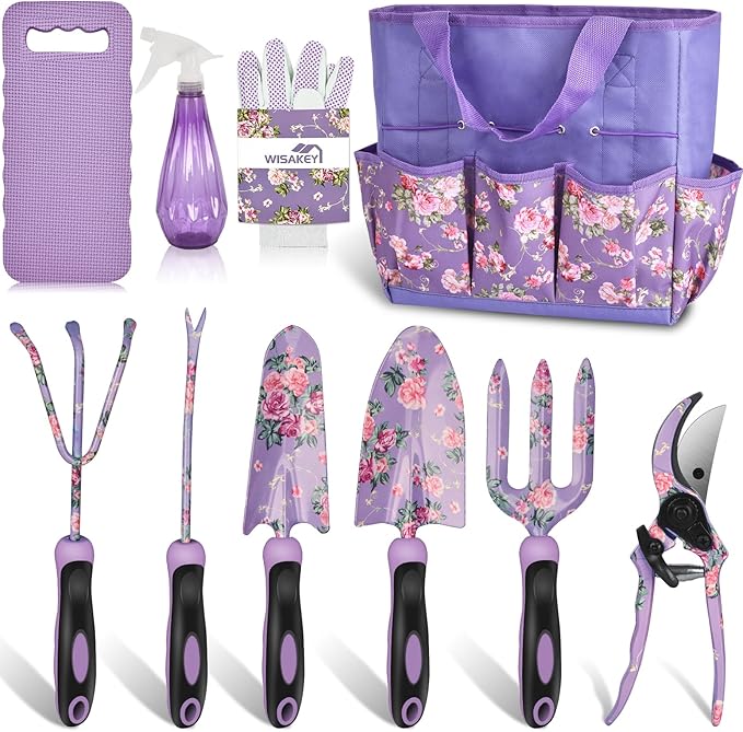 2 Garden Tool SetPurple 10 Piece Garden Tools Green 9 Piece Gardening Tools