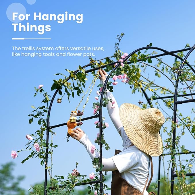 KING BIRD Raised Garden Bed with Arched Trellis Galvanized Planter Garden Box Outdoor for Gardening Climbing Vegetables Flowers 7.87x3.94x0.98 Ft 2PCS Dark Grey