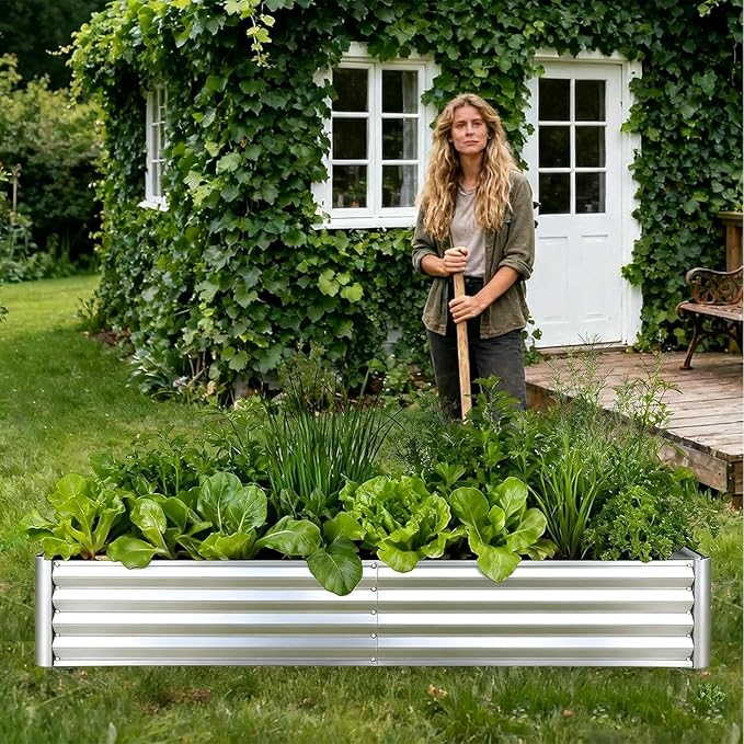 Galvanized Raised Garden Beds 2 Pack 6x1.5x1 ft Outdoor Metal Planter Boxes for Vegetables Flowers and Herbs