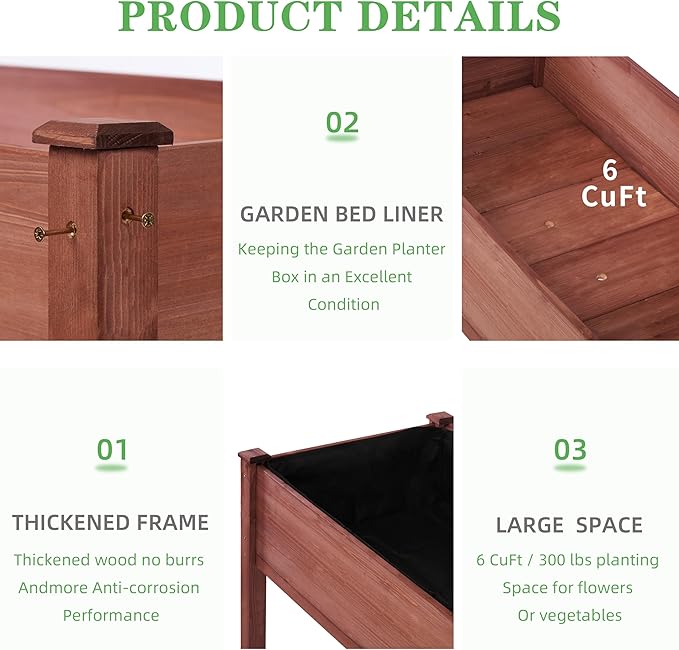 Raised Garden Bed with Legs (48x24x30'') Solid Wood Elevated Planter Box for Outdoor