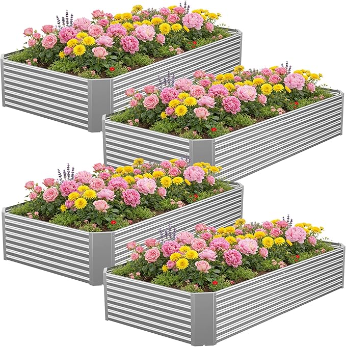 4 Pcs 6 x 3 FT Galvanized Steel Raised Garden Bed – Outdoor Weatherproof Metal Garden Planter for Vegetables &amp Herbs Quick Assembly for Backyard Growing
