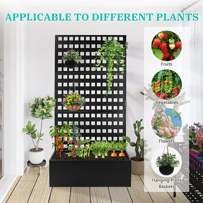Metal Planter Box with Trellis Raised Garden Bed with Drainage Holes Privacy Planters for Patio as a Privacy Screen for Climbing Plants Outdoor (35x18x71Inch)