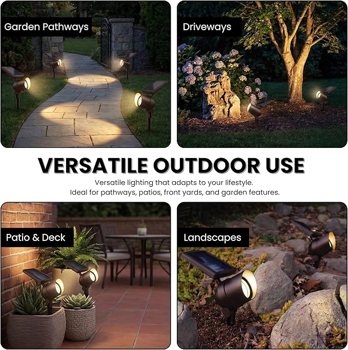 Energizer Solar-Powered Spot Light for House - 2 Pack 45 Lumen Die-Cast Aluminum IP65 Waterproof &amp Weatherproof LED Solar Lights for Outside Lighting with Cool White Light Uplights for Trees