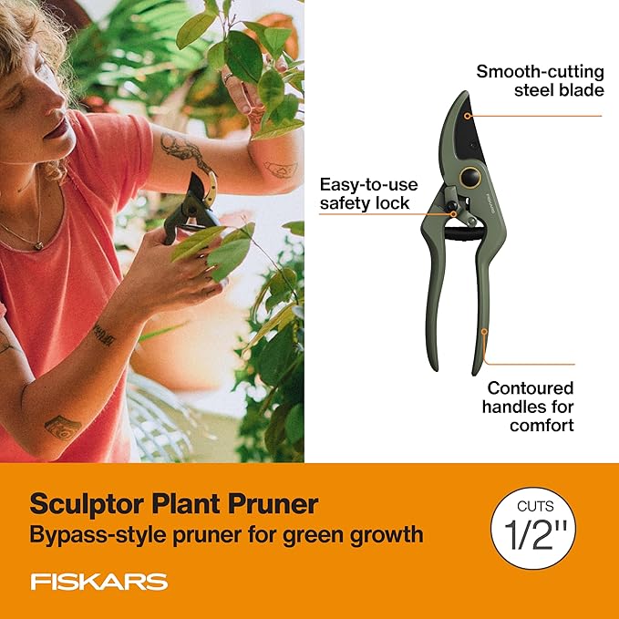 Fiskars Indoor Plant Care 3-Piece Set Precision Gardening Tools with Nesting Storage Caddy Detail Snips Stem Shears &amp Bypass Pruner for Trimming &amp Shaping Houseplants Stainless Steel Blade