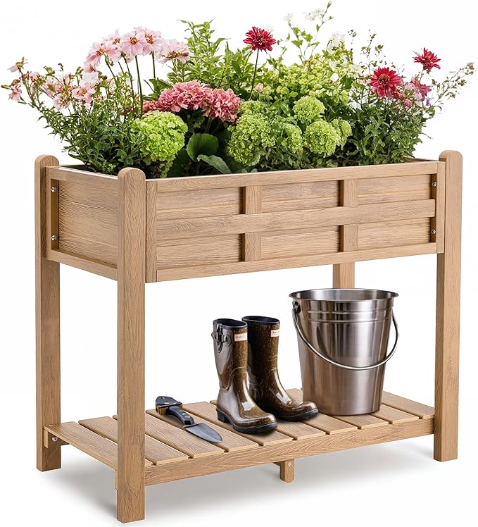 CHRUN Raised Garden Bed Elevated Planter Box with Legs 34x18x29 inches Storage Shelf Drainage Holes