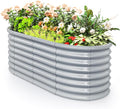 Giantex 5x3x2ft Raised Garden Bed Large Metal Elevated Oval Planter Bed 193 Gallon Capacity Outdoor Planting Garden Box for Vegetable Flower Herb Grow (Grey)