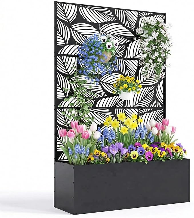 Galvanized Metal Planter Box with Trellis 47X16X71 Raised Garden Bed (with/Without Wheels) Privacy Screen for Climbing Plants Veggies &amp Vines Patio Planter with Drainage Holes 16 Deep