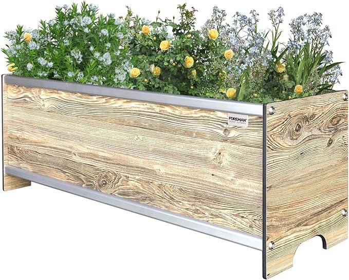 Foreman Raised Garden Bed (36x12x14) Weather Resistant Outdoor Planter Box with Drainage for Vegetable Bed Gardening and Flower Bed Gardening - Amaretto Wood Grain Pattern
