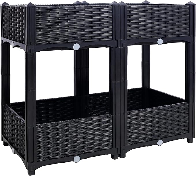 Planter Raised Beds Elevated Drainage Plug Raised for VegetableFlowerHerb Outdoor Standing Planter Beds Gardening KitBlack31.5x15.7x27.7 UQ716