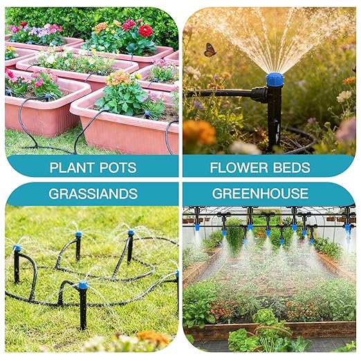 Garden Drip Irrigation System - 230FT Quick-Connect Automatic Watering Misting System Kit with 1/2 &amp 1/4 Tubing Adjustable Spray Nozzles &amp Sprinklers for Lawn Plant Bed Greenhouse DIY Ir