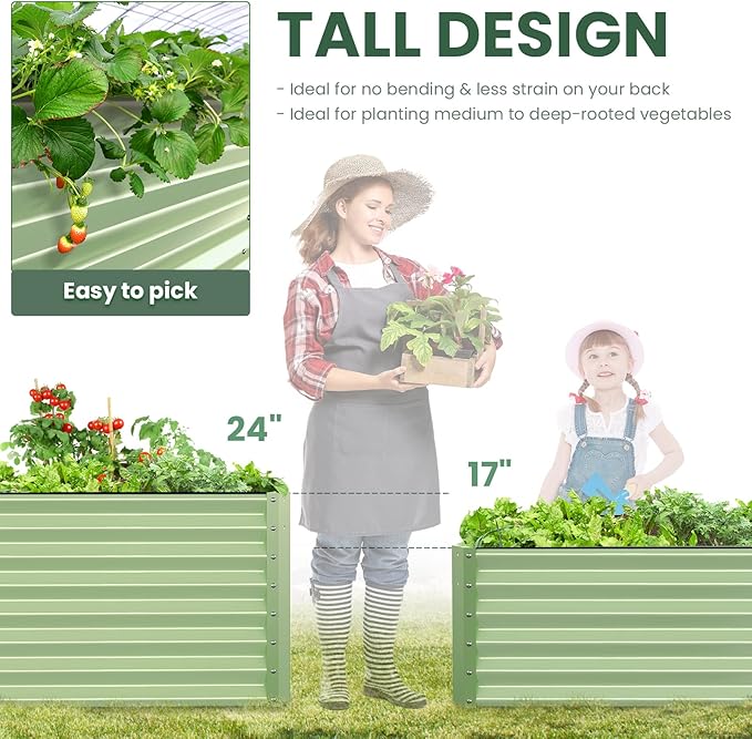 Galvanized Raised Garden Bed Box Outdoor 24 Tall Raised Garden Beds Outdoor Garden Planter Raised Beds for Gardening Outdoor Raised Metal Raised Garden Beds for Vegetables 48X36X24 Sage Green