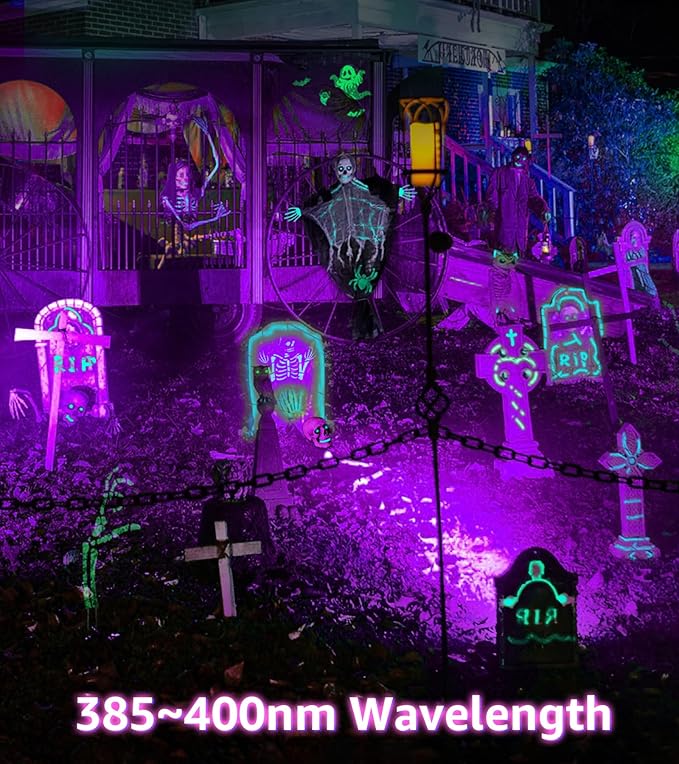 2 Pack Halloween Black Light Spot Light Outdoor Blacklight Spotlight 15W Outdoor Black Light Waterproof Purple Blacklight Spotlight LED Blacklights for Glow Party Fluorescence Poster