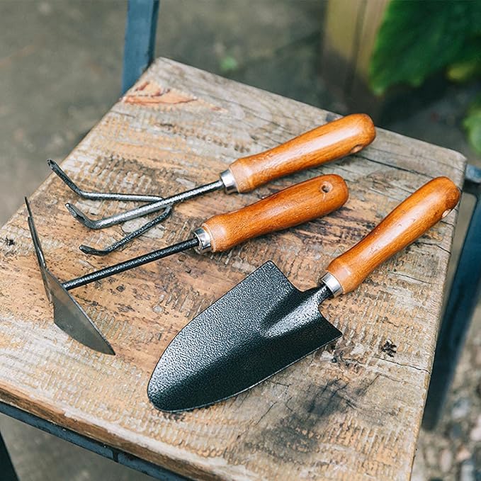 Garden Tools Set 3 Piece Gardening Hand Kit Includes Hand Trowel Rake Dual-Purpose Hoe Gardening Tools Gift for Women Men