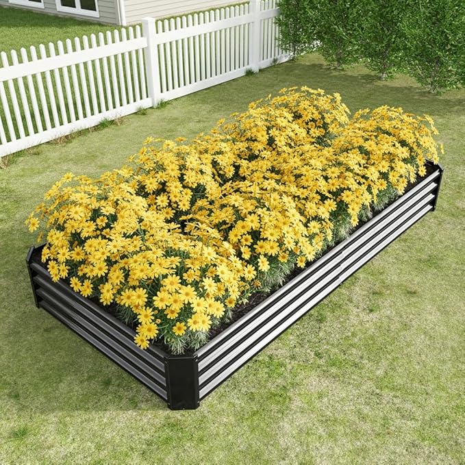 Metal Galvanized Raised Garden Bed Kit 8 x 4 x 1 ft Galvanized Steel Raised Garden Planter Box Outdoor with Open Base for Growing Vegetables/Flowers/Herbs/Fruits/Succulents Rectangle Black